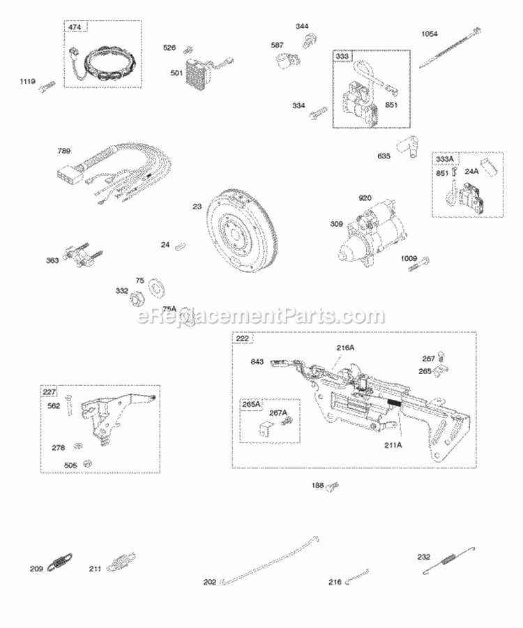 Alternator Igntion Flywheel Starter Motor Controls Springs Diagram and Parts List for 613177-0114-E1  Briggs and Stratton Engine